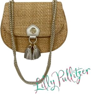 Lilly Pulitzer Rare Discontinued Woven Straw Crossbody Gold Tassels NWOT